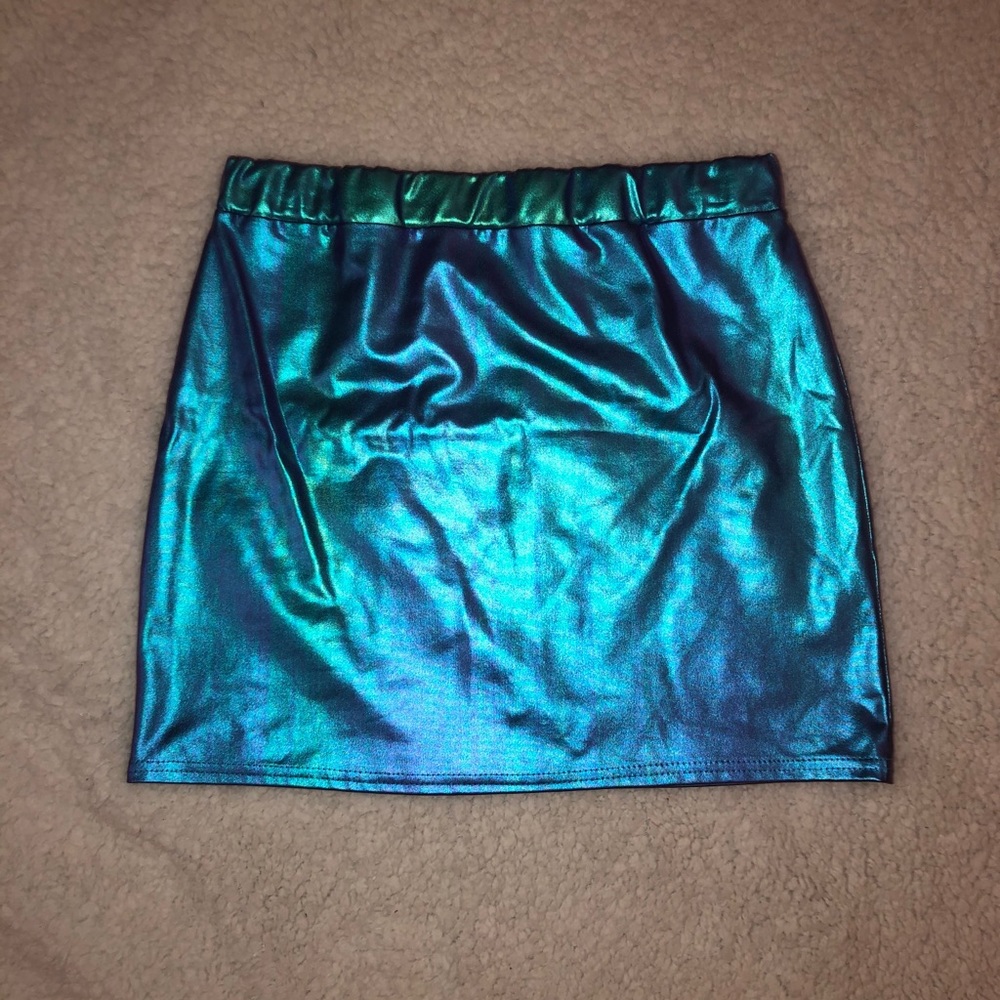 Blue Metallic Mini Skirt
